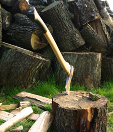 axe with chopped wood